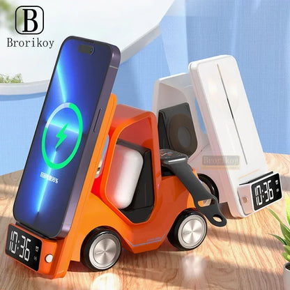 Purilite Select 5-in-1 Wireless Charging Station with Alarm Clock | 15W Fast Charger Stand for Phone, Watch & Earbuds with Night Light - PuriLite