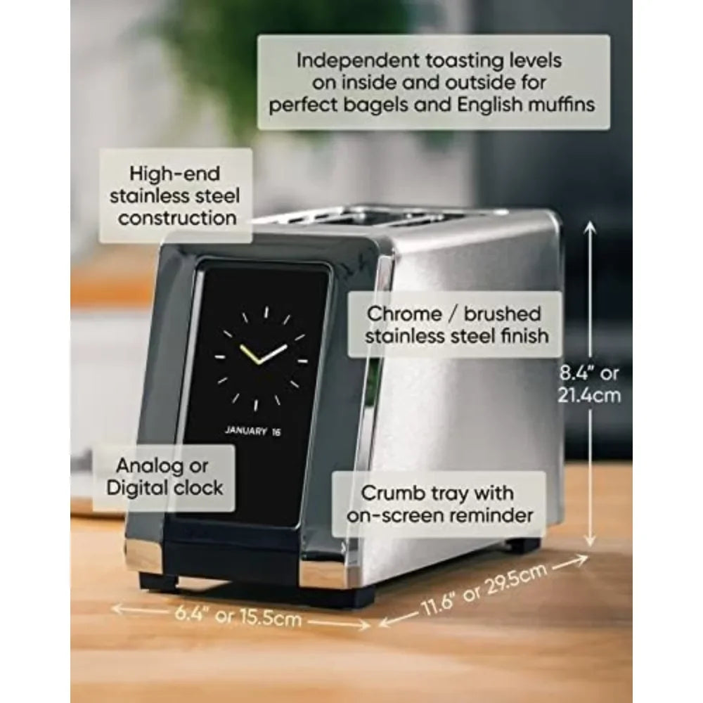 Purilite Select | Quick Touch Screen Toaster | 2 Slice Intelligent Toaster | Stainless Steel Toaster | Black and White Kitchen Appliance