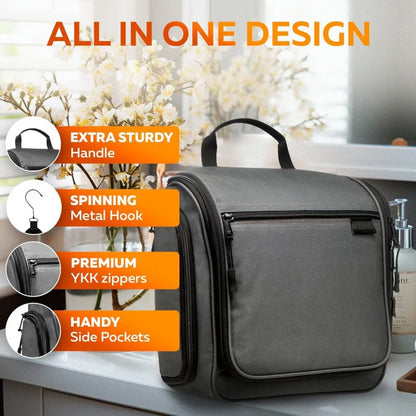 Purilite Select Large Hanging Travel Toiletry Bag, Waterproof Cosmetic Organizer with Metal Swivel Hook for Toiletries & Travel Essentials