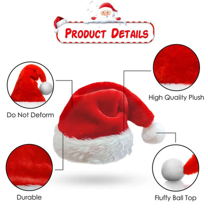 Purilite Select Christmas Santa Hat – Long Plush Red & White Holiday Hat for Adults & Kids | 2025 New Year Festive Party Accessory