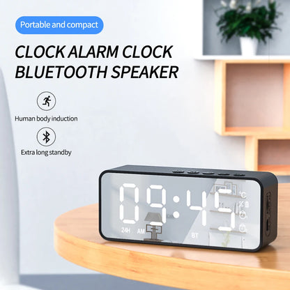 Purilite Select – LED Mirror Digital Alarm Clock with Bluetooth Speaker &amp; FM Radio Multifunctional Desktop Clock | Wireless Audio | USB Rechargeable