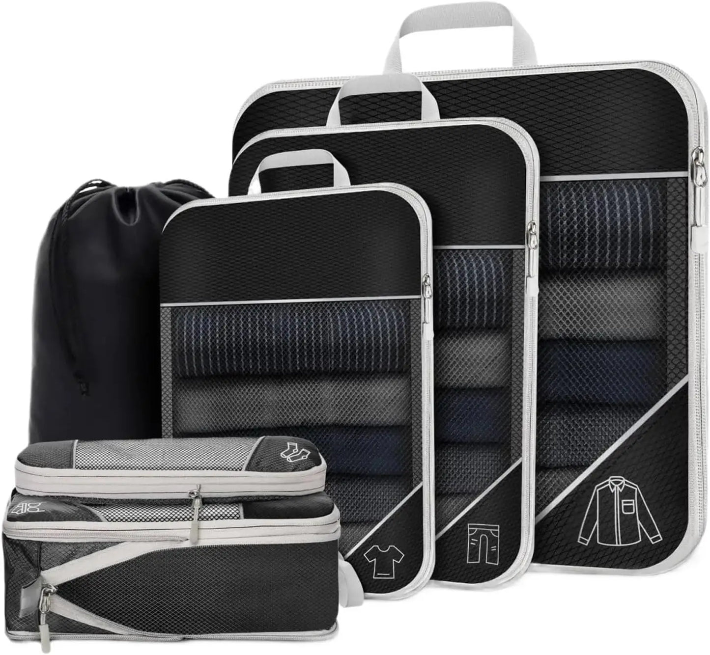 Purilite Select 6-Piece Travel Packing Cubes Set with Shoe Bag, Lightweight Luggage Organizer Bags for Suitcase, Wardrobe & Travel Storage