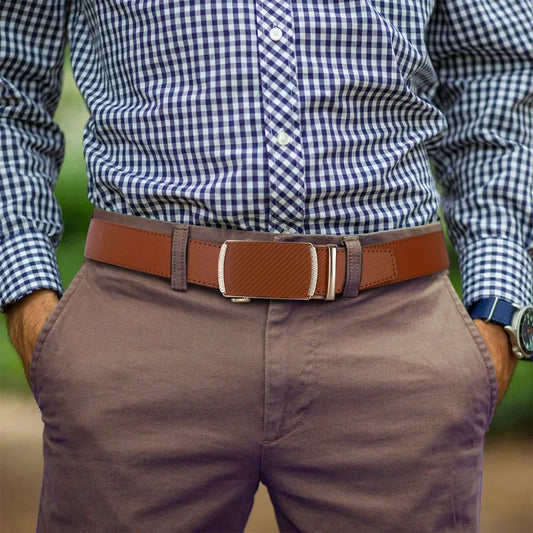 Purilite Select Men’s Genuine Leather Belt with Automatic Metal Buckle