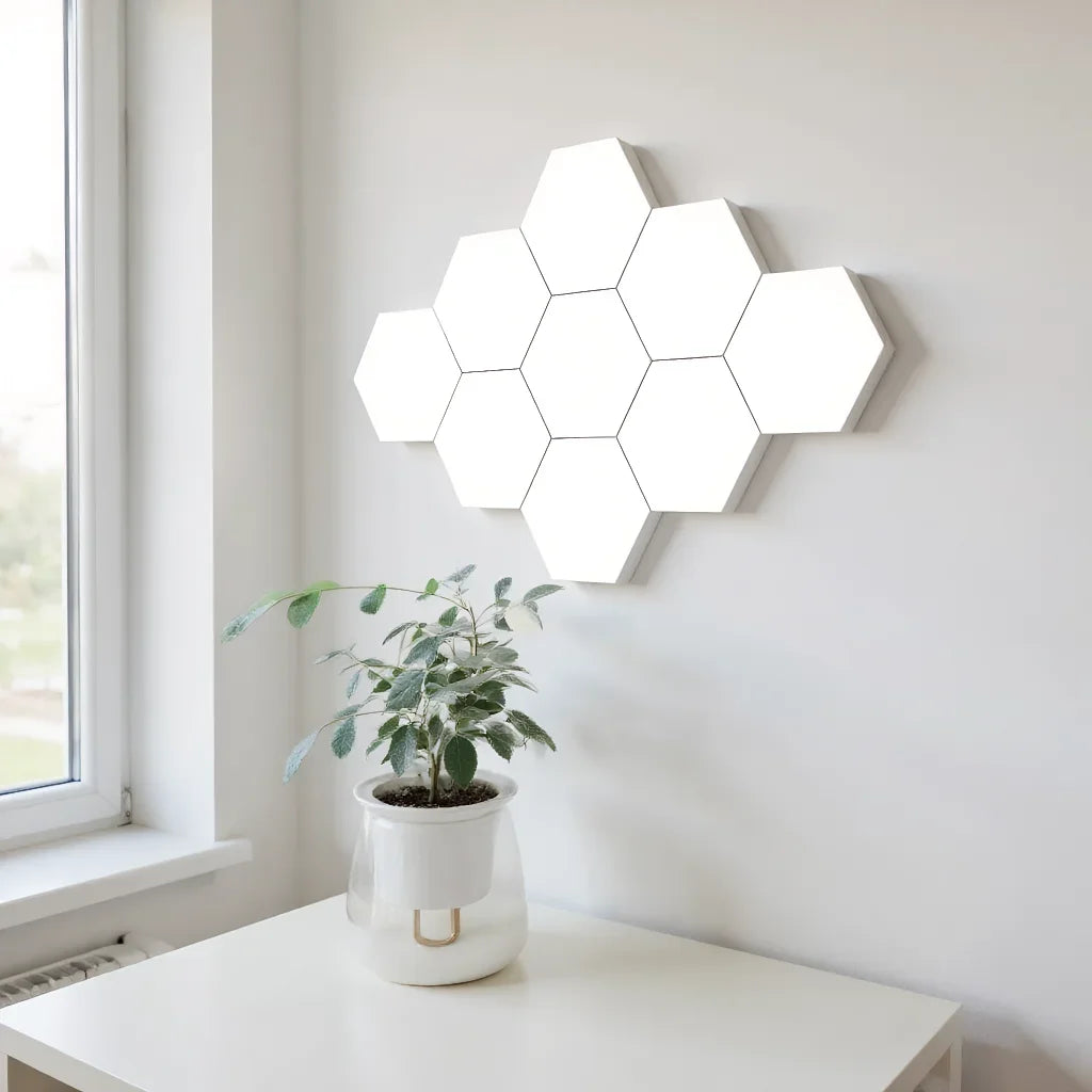 Purilite Select Hexagon LED Wall Lights – 6-Pack White Touch Light – Dimmable Modular Night Lamps – Hexagonal Wall Lights