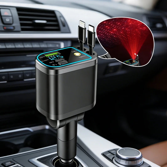 Purilite Select 66W Fast Charging Car Charger USB Type-C PD Multiport Retractable Cable with LED Voltage Display, Universal 12V/24V Cigarette Lighter Adapter for Cars, SUVs, and Trucks