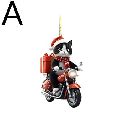 Purilite Select Motorcycle Cat Acrylic Hanging Ornament – Cute 2D Flat Kitten Pendant for Car, Christmas Tree & Home Décor