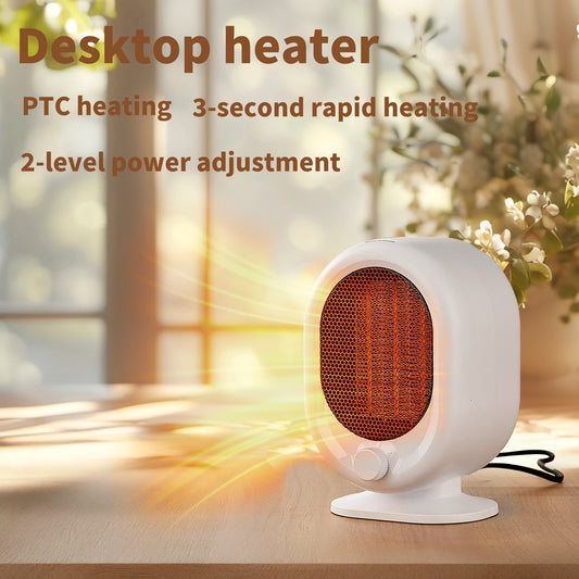 Desktop heater 3-second hot tilt power-off protection, silent timed home bedroom office mini heater