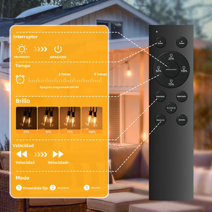 Purilite Select ST38 Outdoor String Lights with Remote Control, Dimmable Warm White 2700K Patio Garden Decorative Lights