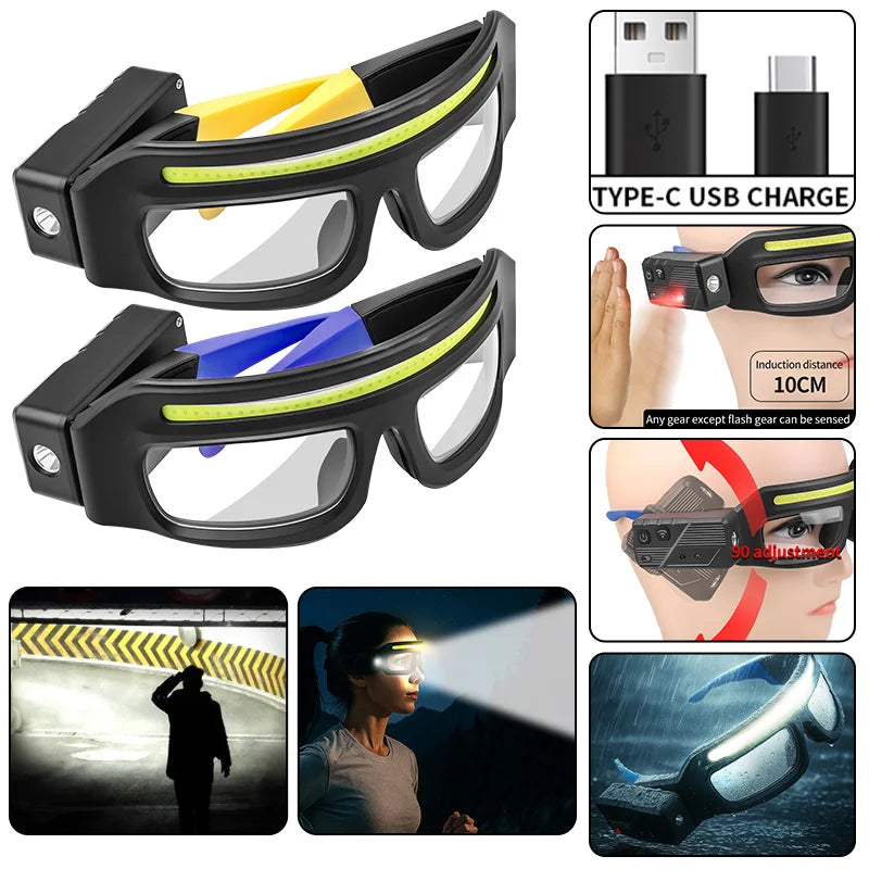 New XTE multifunctional glasses light with Type-C charging, warning headlamp, compact and portable, touch-sensitive headlamp