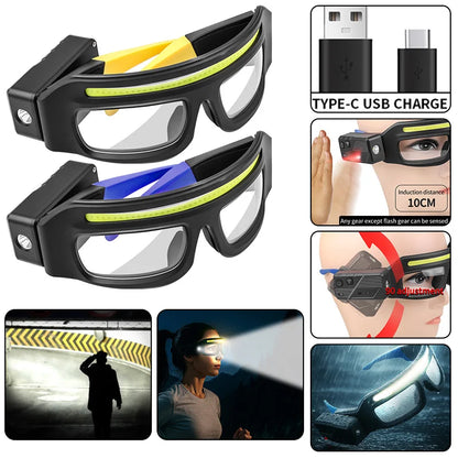 New XTE multifunctional glasses light with Type-C charging, warning headlamp, compact and portable, touch-sensitive headlamp