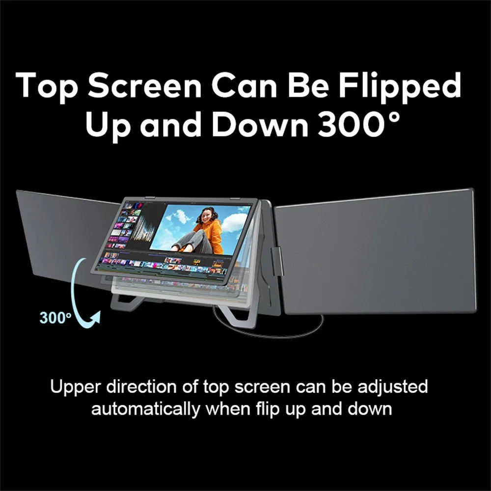 Purilite Select Triple Screen Portable Monitor for Laptop – 14 Inch FHD IPS LCD Display Extender with Type-C Connectivity, Adjustable Swivel Bracket, Secondary Screen for Work, Gaming, Travel, and Multitasking - PuriLite