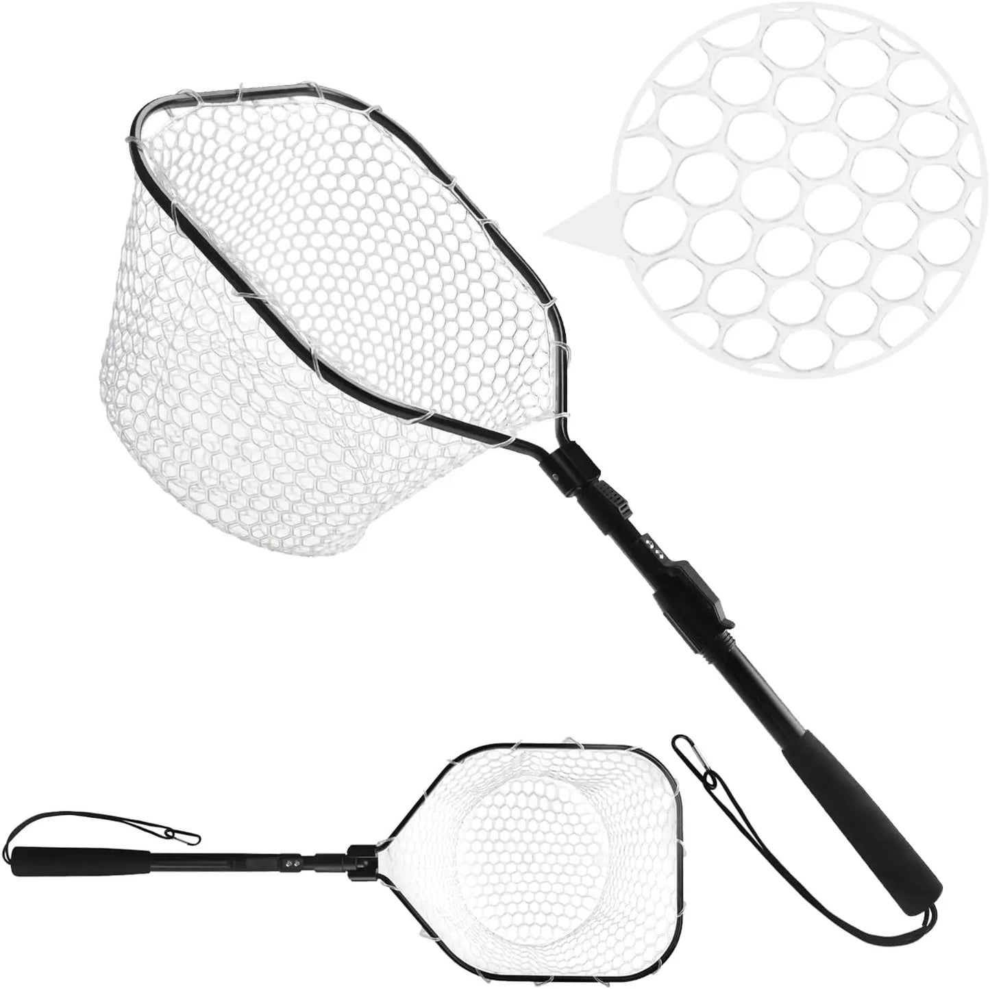 Purilite Select Foldable Fly Fishing Landing Net with Soft Rubber Mesh, Lightweight Aluminum Handle Catch and Release Fish Net