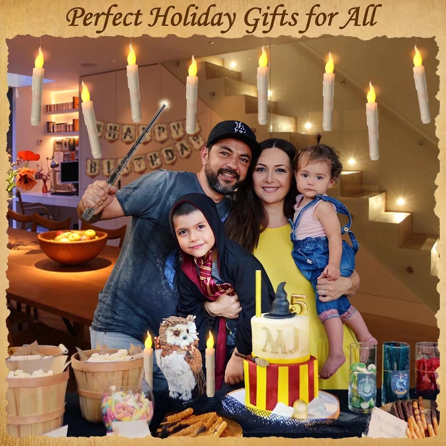 Purilite Select Halloween LED Floating Candles Magic Wand Remote Hanging Operated Battery Warm Light Decoration