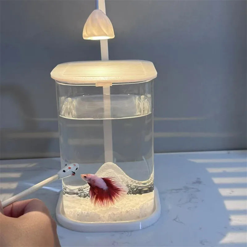 Mini Desktop Glass Aquarium Fish Tank with LED Light For Kids Betta Fish - PuriLite