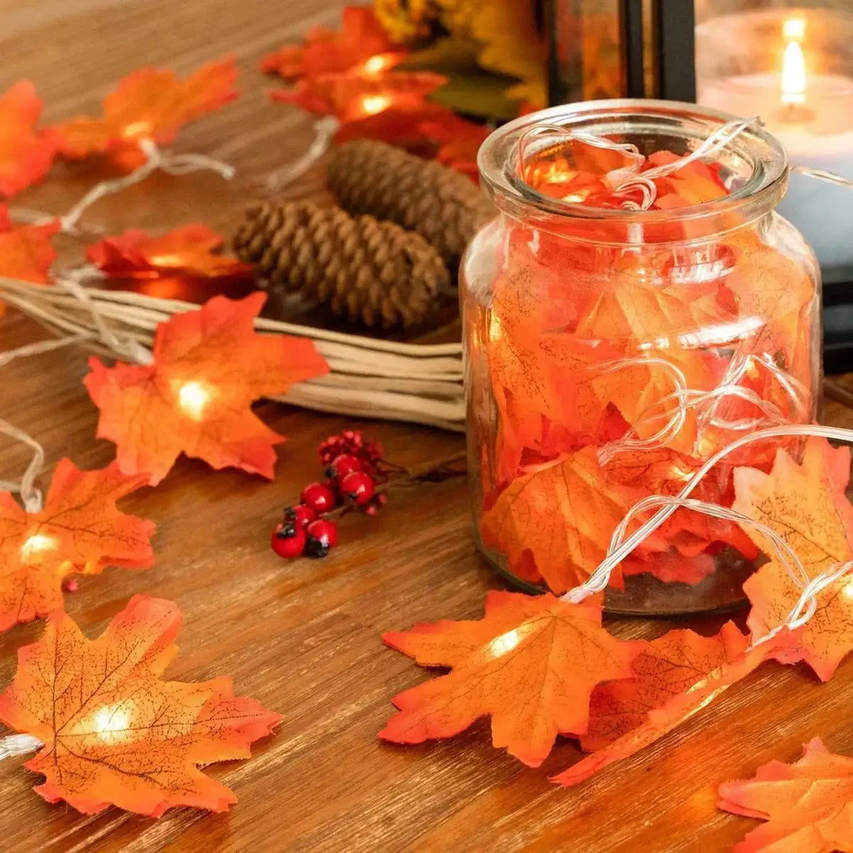 Purilite Select Maple Leaf String Lights – USB/Battery Powered | 10/20/40 LED Waterproof Lights for Halloween, Thanksgiving & Autumn Décor