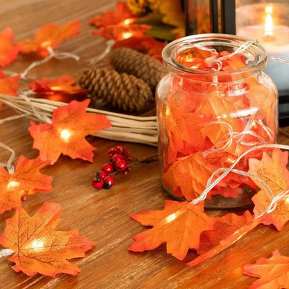 Purilite Select Maple Leaf String Lights – USB/Battery Powered | 10/20/40 LED Waterproof Lights for Halloween, Thanksgiving & Autumn Décor