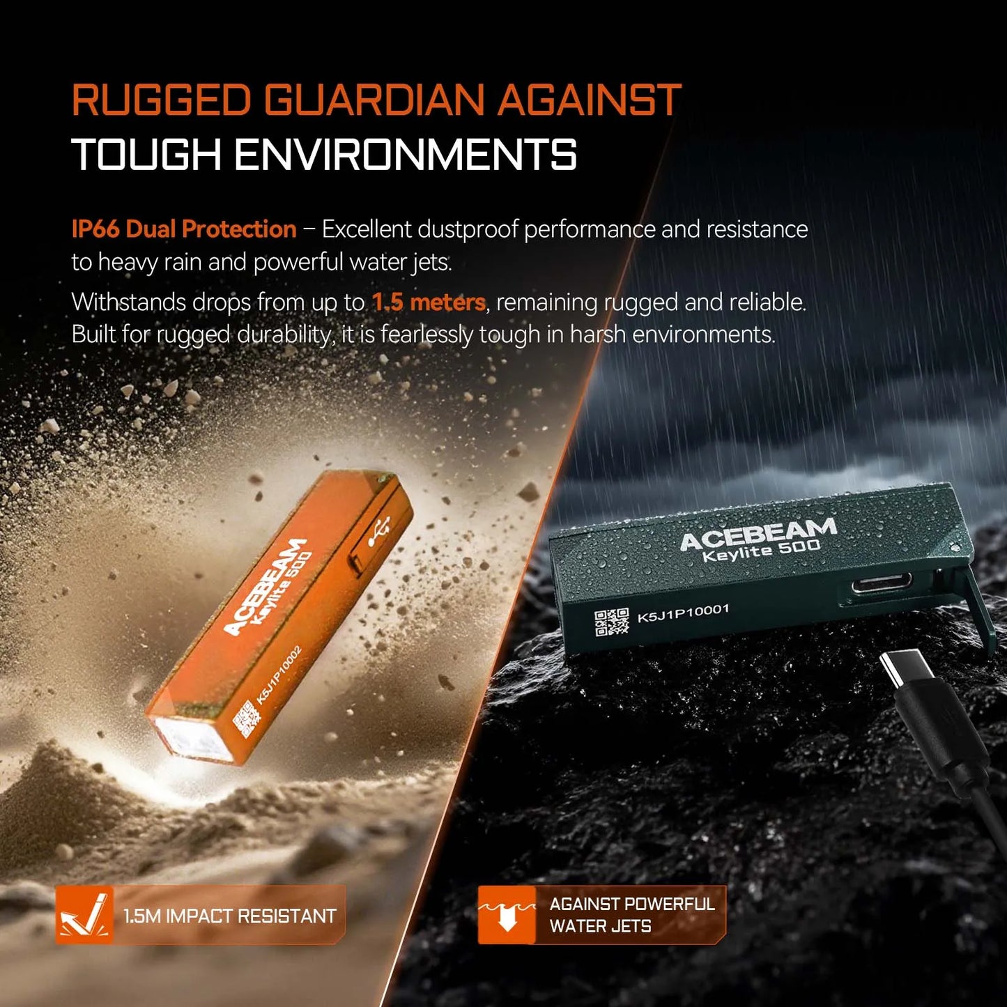 ACEBEAM Keychain Flashlight Keylite 500 EDC Rechargeable Flashlights With Self Defense Strobe Mode Dual LED Light Camping Work