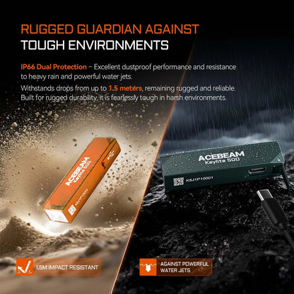 ACEBEAM Keychain Flashlight Keylite 500 EDC Rechargeable Flashlights With Self Defense Strobe Mode Dual LED Light Camping Work