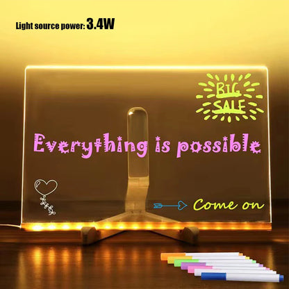 Purilite Select LED Light-Up Acrylic Message Board with 7 Colorful Pens – Rewritable DIY Drawing and Glowing Memo Board for Kids, Home, School, and Office