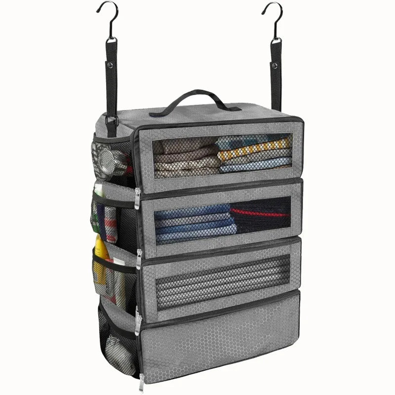 Purilite Select Hanging Suitcase Organizer, High-Capacity Collapsible Travel Packing Cube with Shelves for Clothes, Toiletries & Luggage Storage