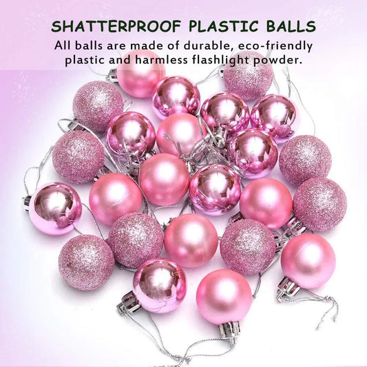 Purilite Select 24pcs Pink Christmas Hanging Balls – Elegant 3cm Ornaments for Trees, Parties & Holiday Décor - PuriLite