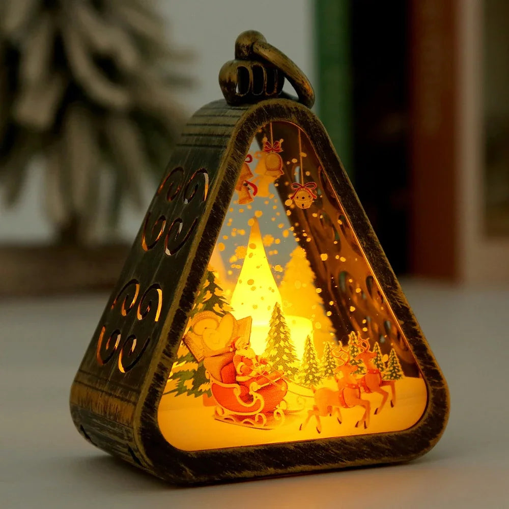 Purilite Select Mini Christmas LED Triangle Lantern – Santa Claus & Snowman Festive Lamp | Holiday Tabletop Ornament & Party Décor
