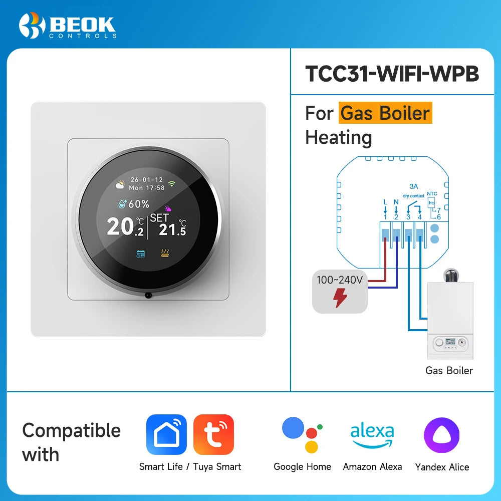 WiFi Smart Knob Thermostat For Water Gas Boiler Electric Heating Temperature Controller Works With Tuya Alexa Google Home