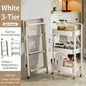 Purilite Select Foldable 3-Tier Storage Cart Carbon Steel Rolling Organizer Rack with Wheels for Kitchen Bedroom and Home - PuriLite