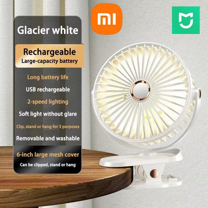 Xiaomi 8000mAh Clip Electric Fan 5 Speed Quiet Rechargeable Desktop Portable Air Circulator Wireless Fan With LED Light Camping