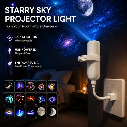 Purilite Select Star Projector Night Light USB Plug In 360 Degree Rotating Starry Sky Projection Lamp for Bedroom Room Decor and Parties