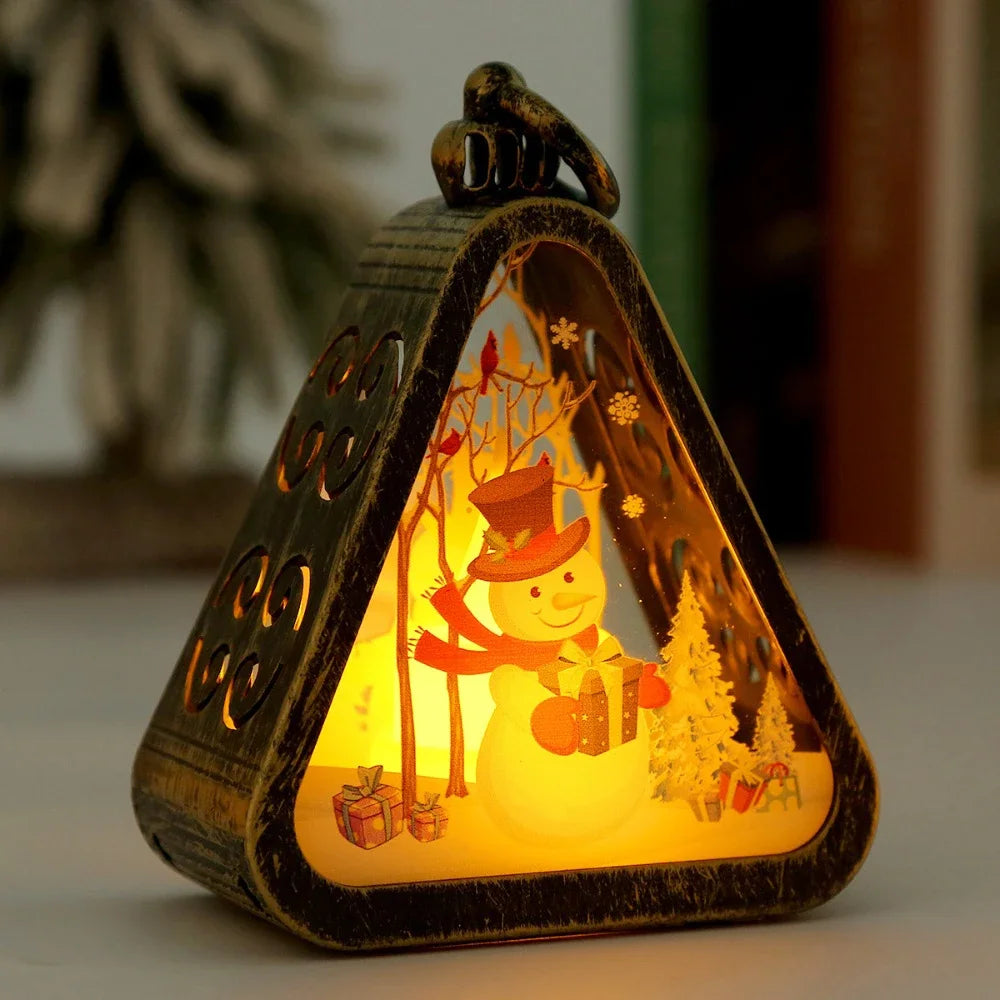 Purilite Select Mini Christmas LED Triangle Lantern – Santa Claus & Snowman Festive Lamp | Holiday Tabletop Ornament & Party Décor