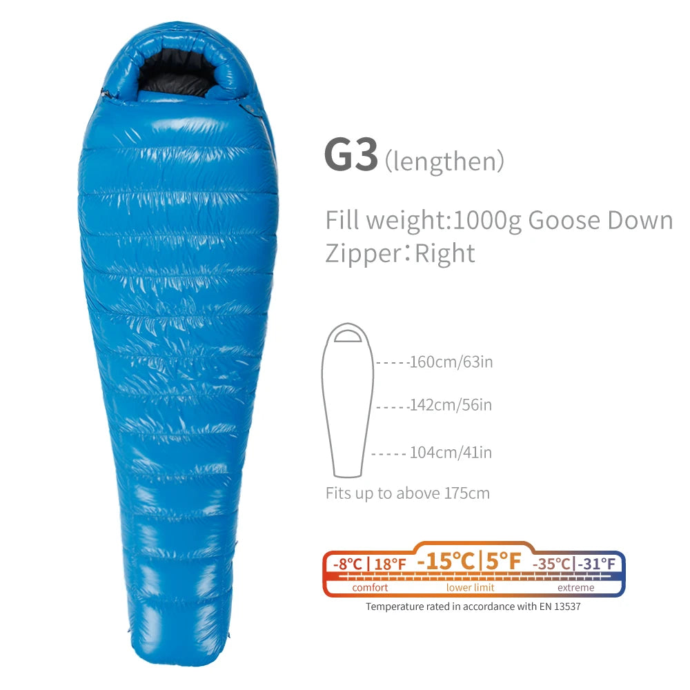 Purilite Select Lightweight Goose Down Sleeping Bag | 800FP Backpacking Winter Camping Mummy Sleeping Bag