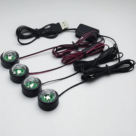 USB Car LED Voice Activated 7 Colors Projection Ambient Light Footwell Full Stars Atmosphere Lamp Interior Decor
