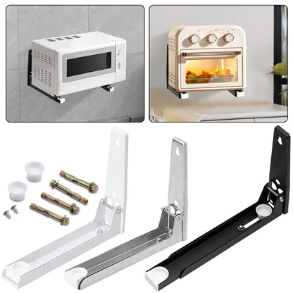 Purilite Select Folding Wall Mounted Microwave Oven Rack Stainless Steel Kitchen Appliance Storage Shelf Space Saving Bracket