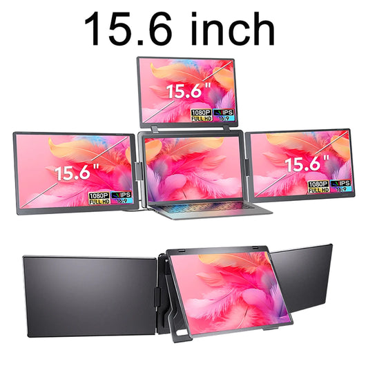 Purilite Select Triple Screen Portable Monitor for Laptop – 14 Inch FHD IPS LCD Display Extender with Type-C Connectivity, Adjustable Swivel Bracket, Secondary Screen for Work, Gaming, Travel, and Multitasking - PuriLite
