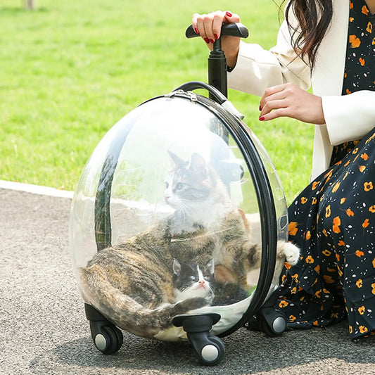 Purilite Select Transparent Pet Carrier Trolley Case – Rolling Cat Backpack Capsule for Travel, Walking & Outdoor Use