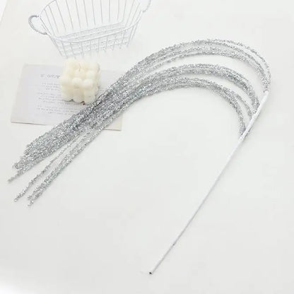 Purilite Select Sequin Glitter Christmas Party Branch Sticks – Elegant White Tassel Wheat Ears for Holiday Décor & Xmas Tree Ornaments