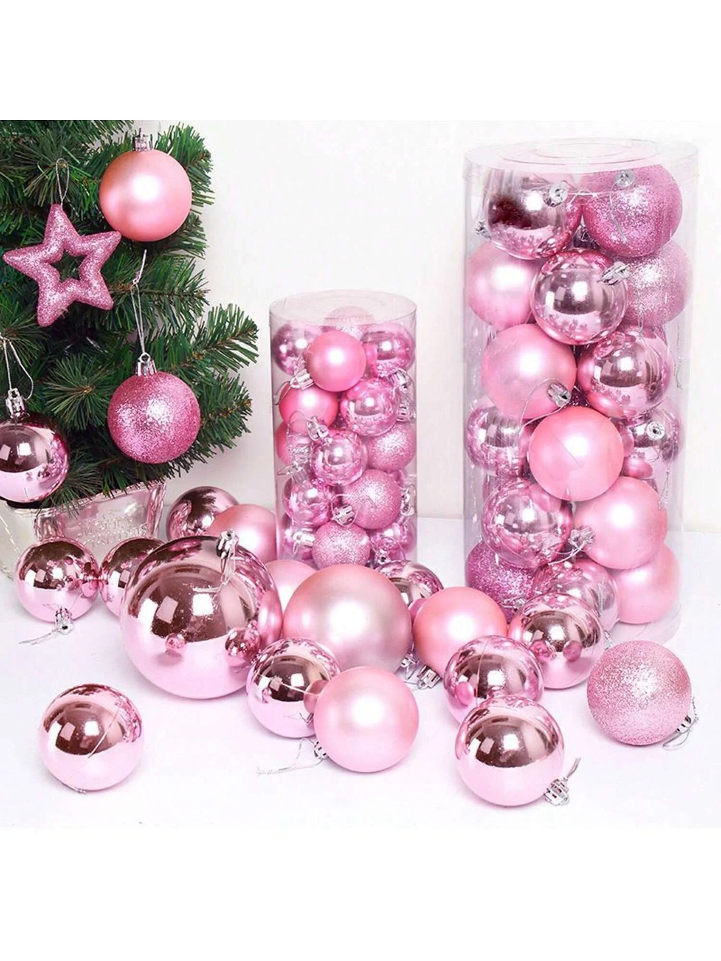 Purilite Select 24pcs Pink Christmas Hanging Balls – Elegant 3cm Ornaments for Trees, Parties & Holiday Décor