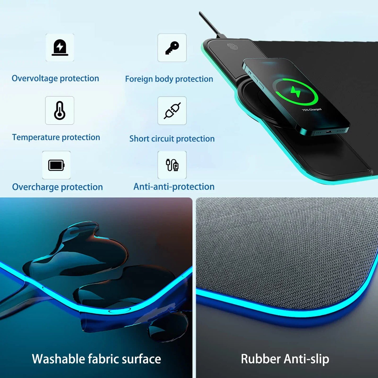 Purilite Select RGB Gaming Mouse Pad with 15W Wireless Charging – Extended Non-Slip Keyboard and Mouse Mat for PC, Laptop, and Desktop Setup - PuriLite