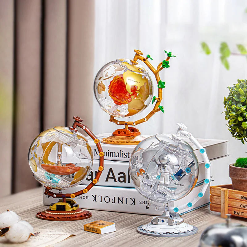 Space series creative globe building block assembly model with light MOC desktop ornaments children's learning educational toys - PuriLite