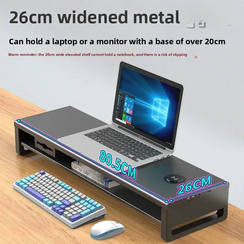 🖥️ Purilite Select™ Metal Monitor Riser with Dual-Layer Drawer & Wireless Charging