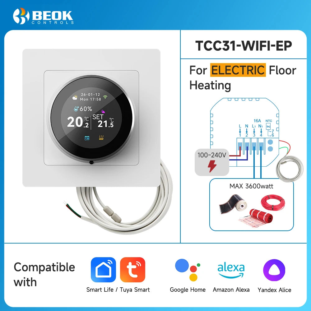 WiFi Smart Knob Thermostat For Water Gas Boiler Electric Heating Temperature Controller Works With Tuya Alexa Google Home