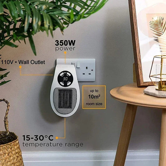 350W Portable Electric Heater with Remote Control, Wall Mounted Home Room Heater for Winter Indoor Heating Fast Warm  heater