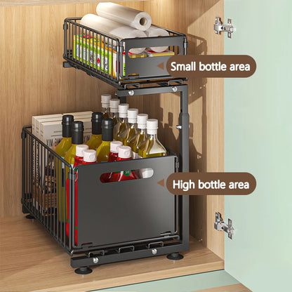 Purilite Select 2 Tier Pull Out Cabinet Organizer - Adjustable Under Sink Kitchen Storage Rack with Slide Out Drawers