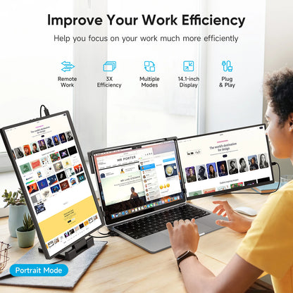 Purilite Select 14.1-Inch Portable Laptop Screen Extender – 1200P FHD IPS Dual Monitor – USB-C Second Display – 360° Rotatable – For 13.3″–17″ Laptops