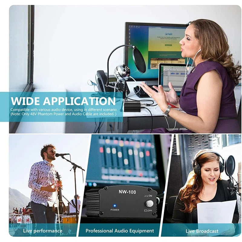 Purilite Select | 48V Phantom Power Supply with Adapter + XLR 3-Pin Microphone Cable | For Any Condenser Microphone | Recording Equipment