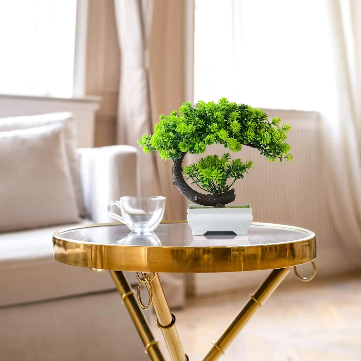 Purilite Select Small Artificial Potted Bonsai Plant – Realistic Mini Greenery Desk Décor for Home, Office, Bathroom, Bookshelf and Indoor Decoration - PuriLite