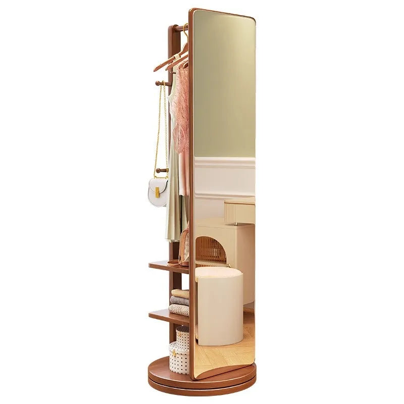 Purilite Select Full-Length Floor Mirror with Rotatable Solid Wood Frame, Integrated Storage Rack and Hanging Hanger for Bedroom and Dressing Area - PuriLite