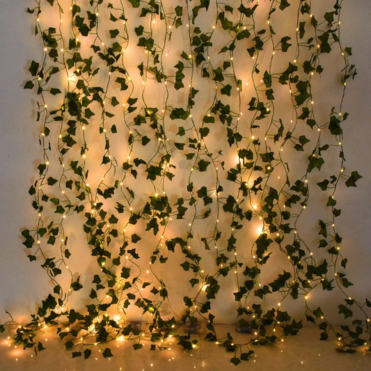 Purilite Select LED Silk Leaf Ivy Vine String Lights – 2M/5M/10M Artificial Green Garland | Hanging Creeper Décor for Home, Garden, Wedding & Party