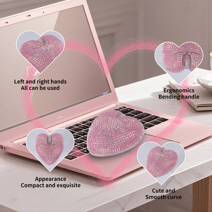 Purilite Select | Wireless Pink Dual-Mode Diamond Heart Mouse | Type-C Rechargeable Bluetooth Optical Ergonomic Mouse | Cute Mini Heart-Shaped Laptop Mouse for Girls
